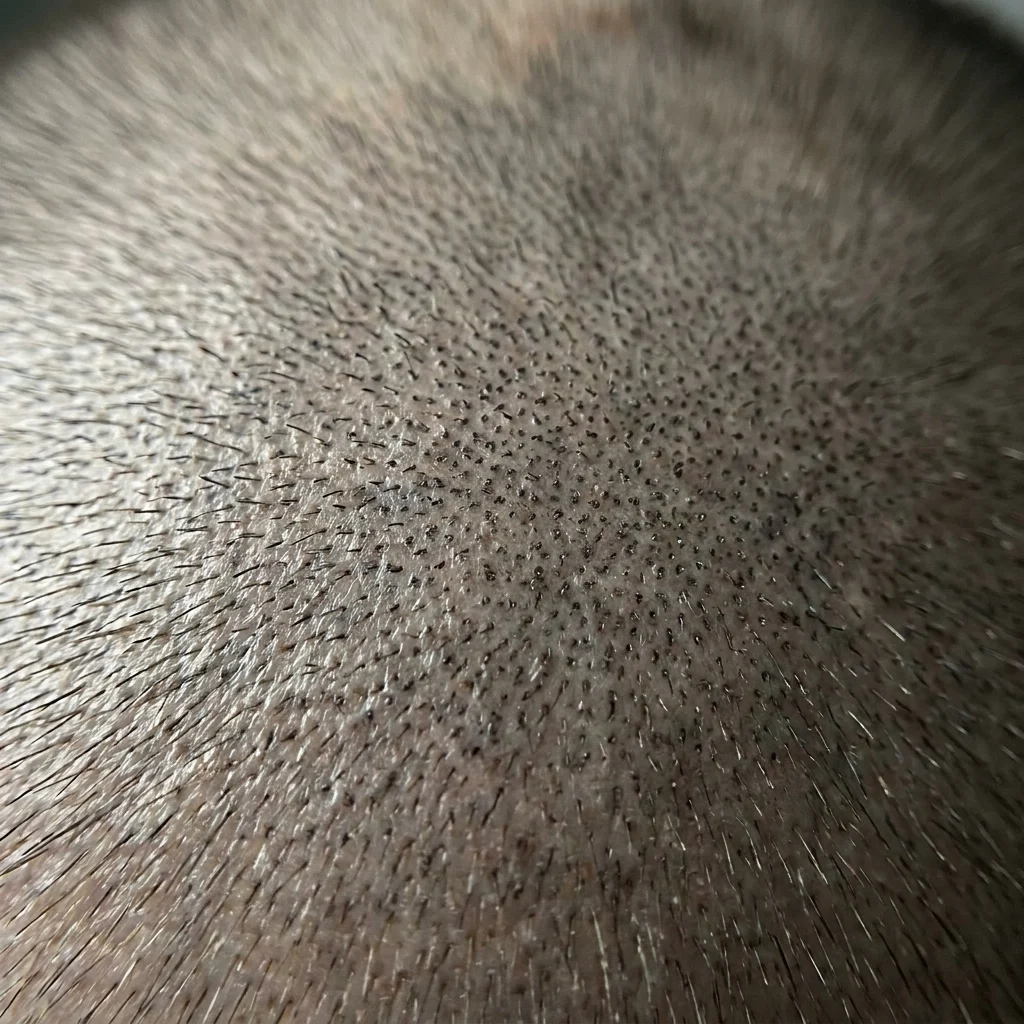 Follicle-matched stippling that breaks up a scar line